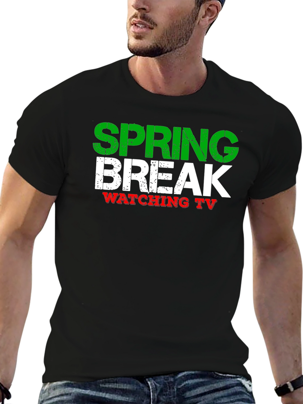 Spring Break Watching TV Black T-Shirt