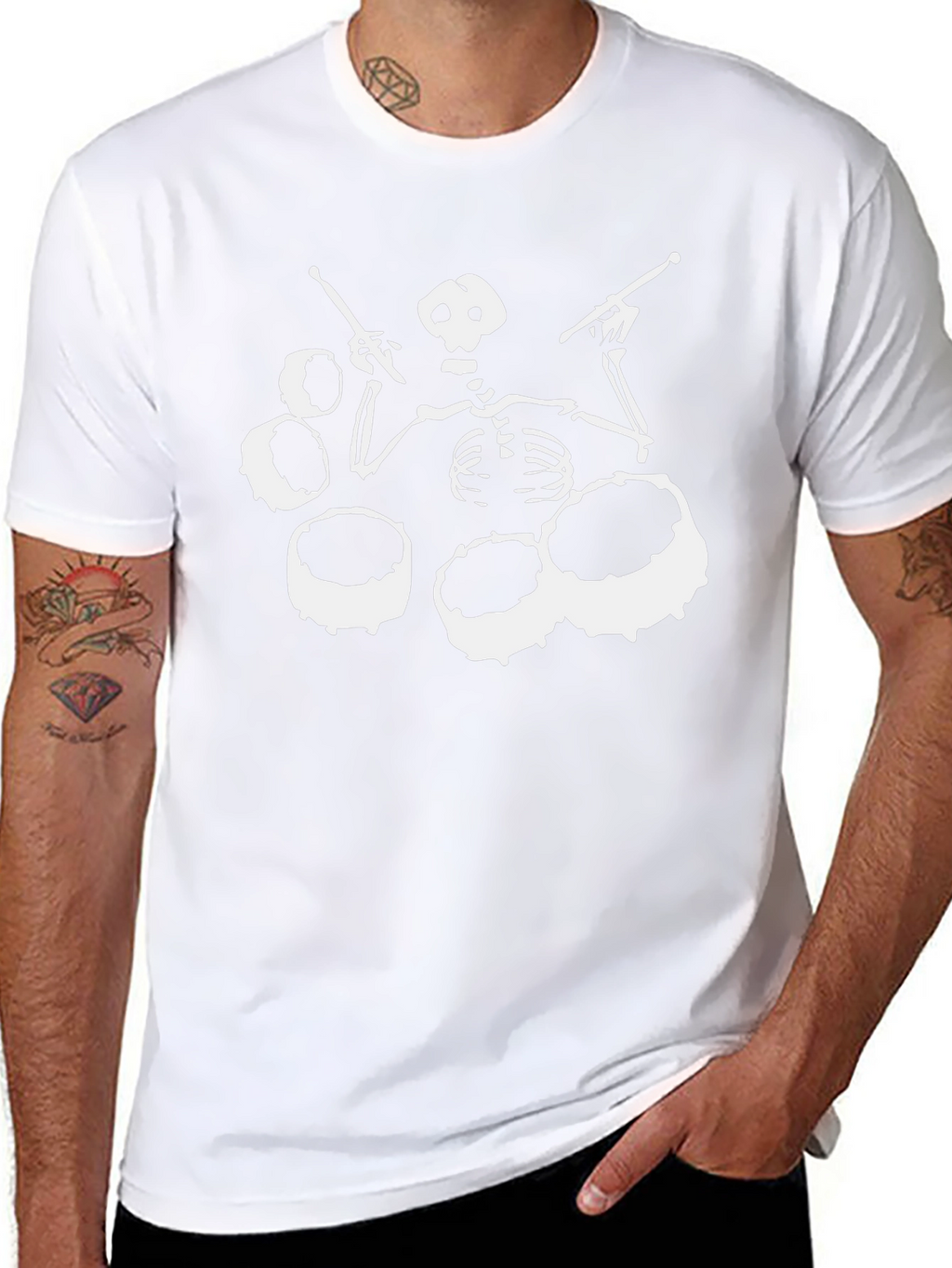 Skeleton Drummer Black T-Shirt - Rock Band Tee