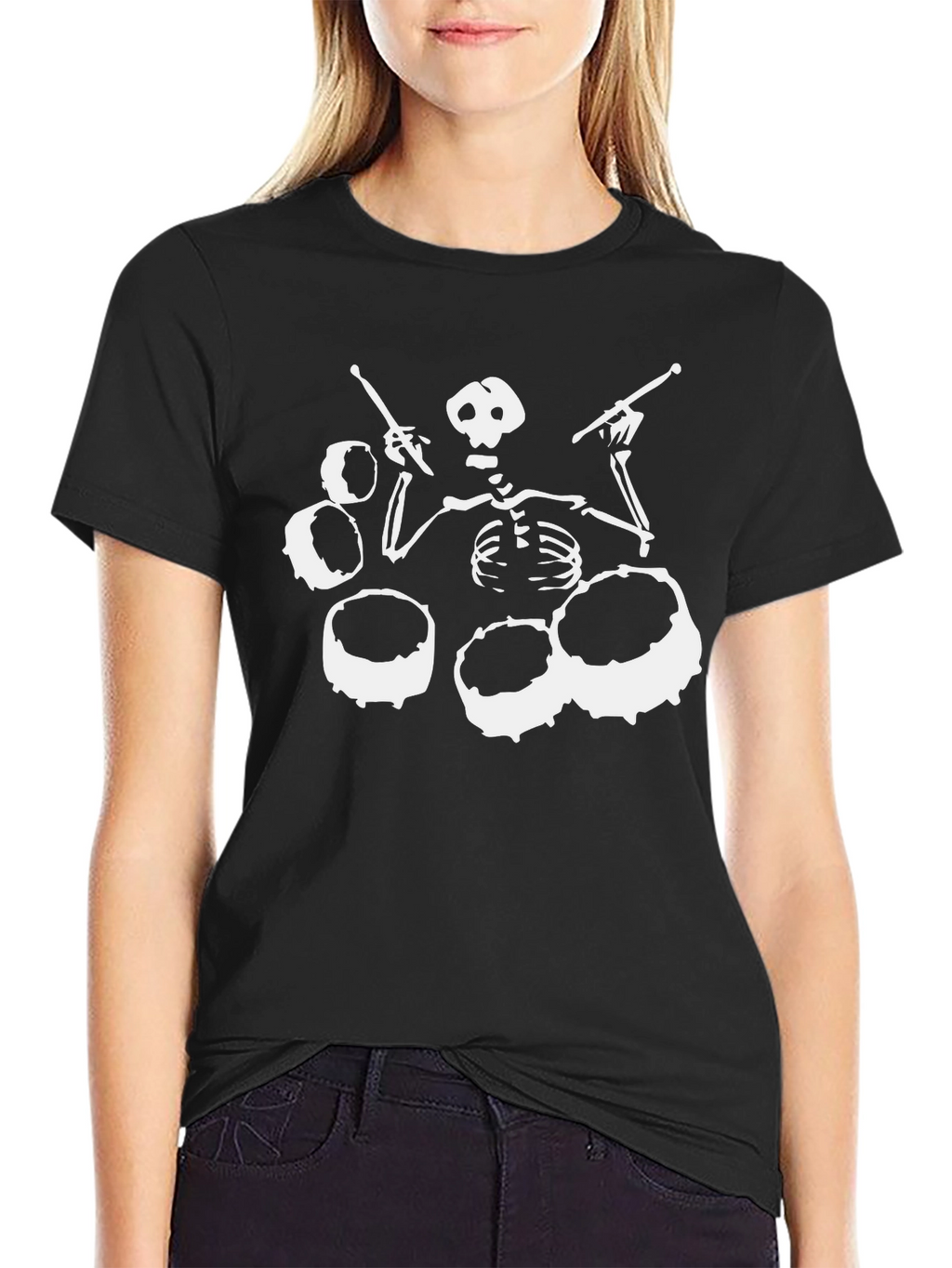 Skeleton Drummer Black T-Shirt - Rock Band Tee