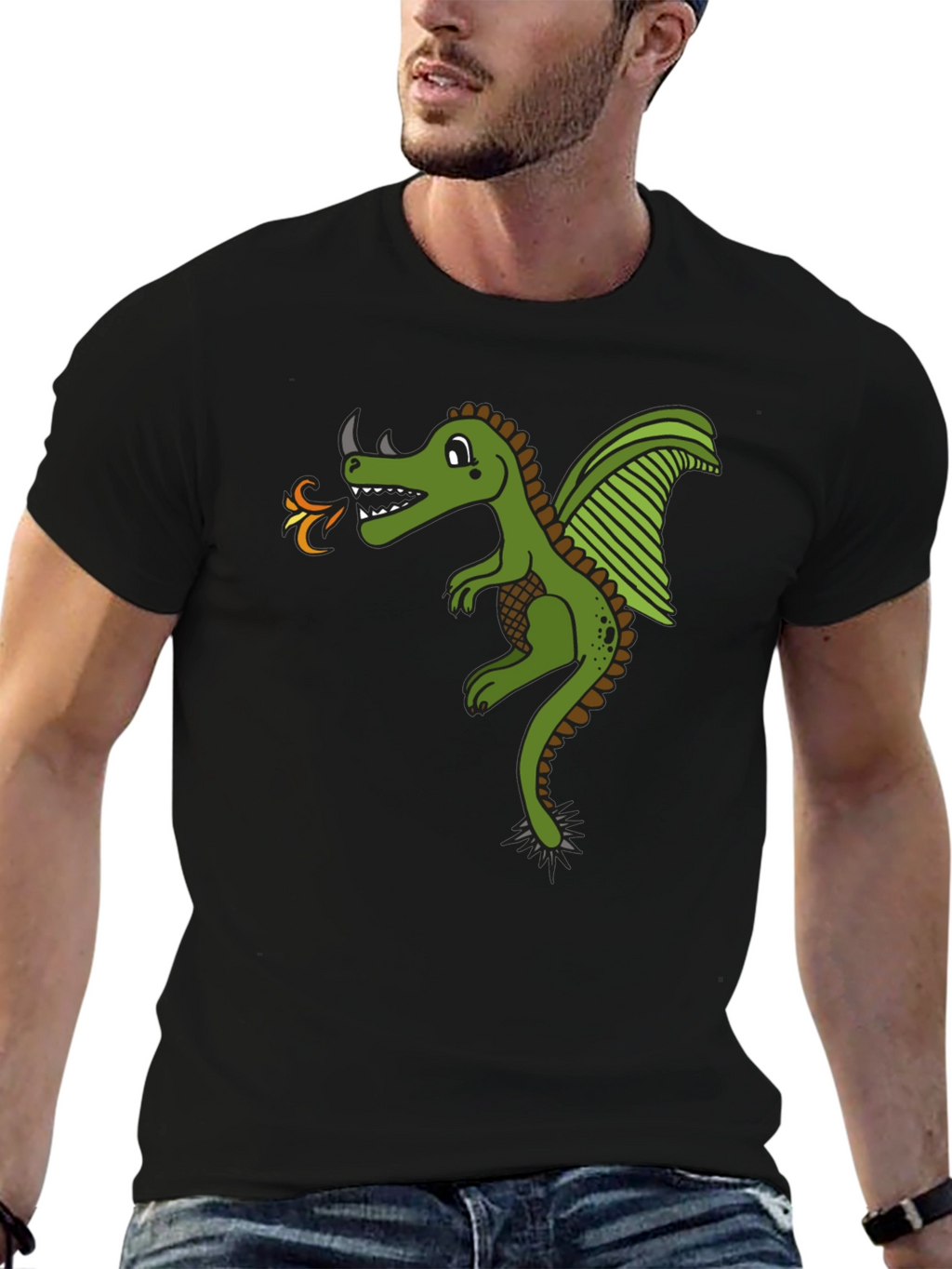 Dragon Graphic Black Tee - Fire Breathing Design
