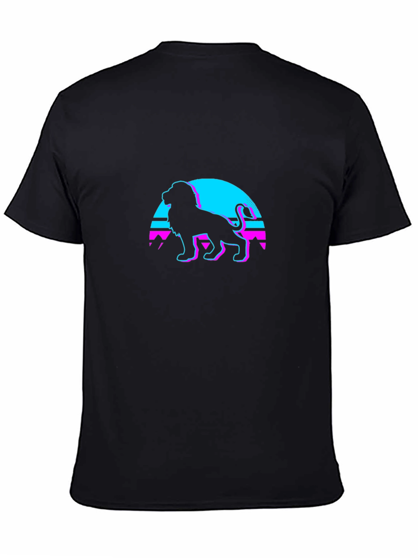 Retro Lion Graphic Tee - Black Cotton Blend