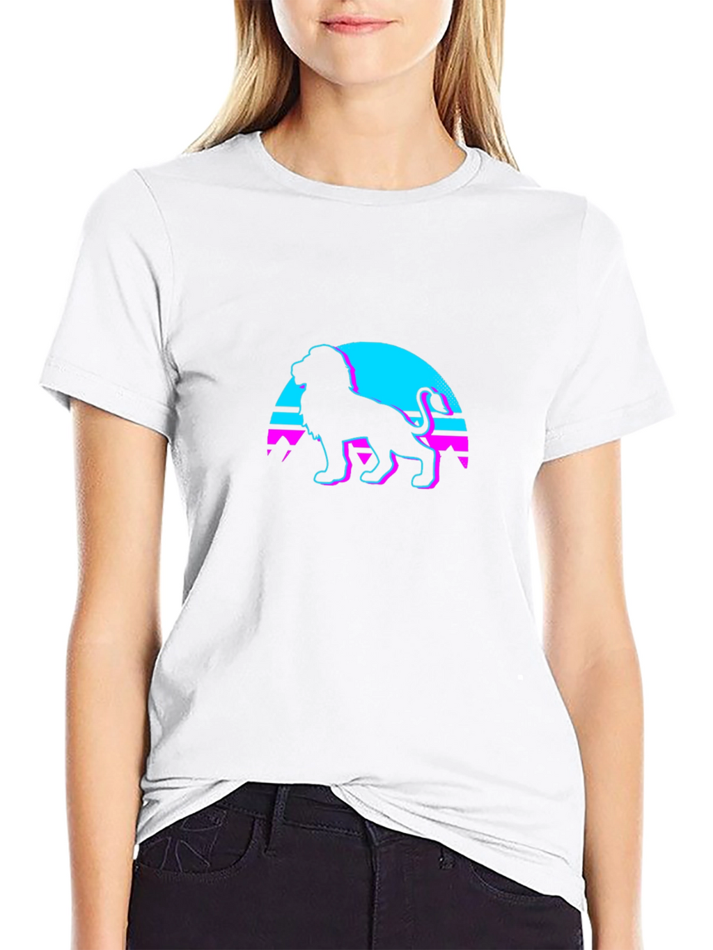 Retro Lion Graphic Tee - Black Cotton Blend