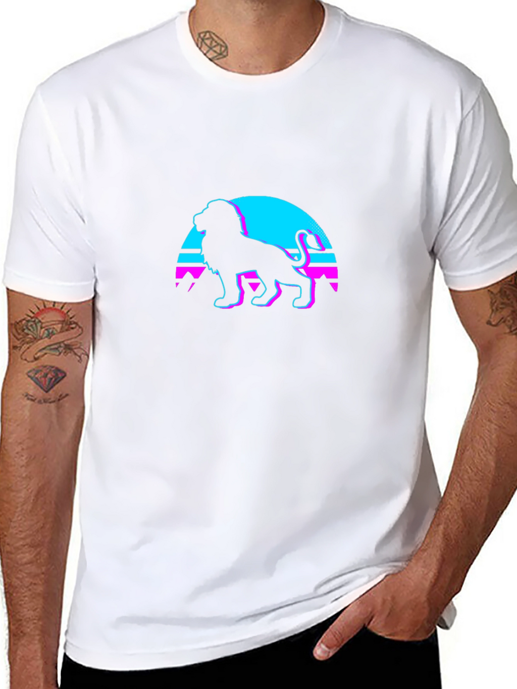 Retro Lion Graphic Tee - Black Cotton Blend