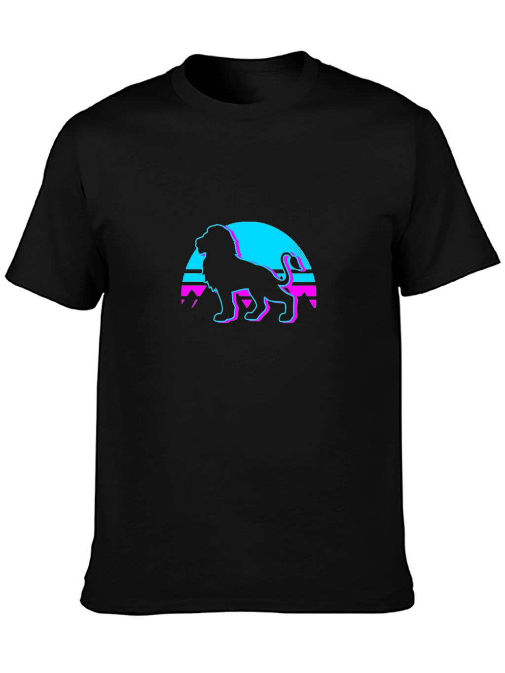 Retro Lion Graphic Tee - Black Cotton Blend
