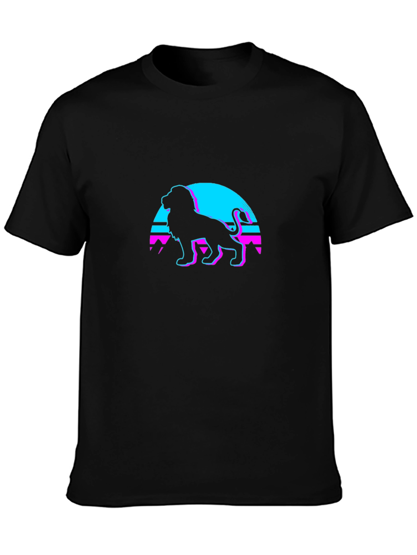 Retro Lion Graphic Tee - Black Cotton Blend