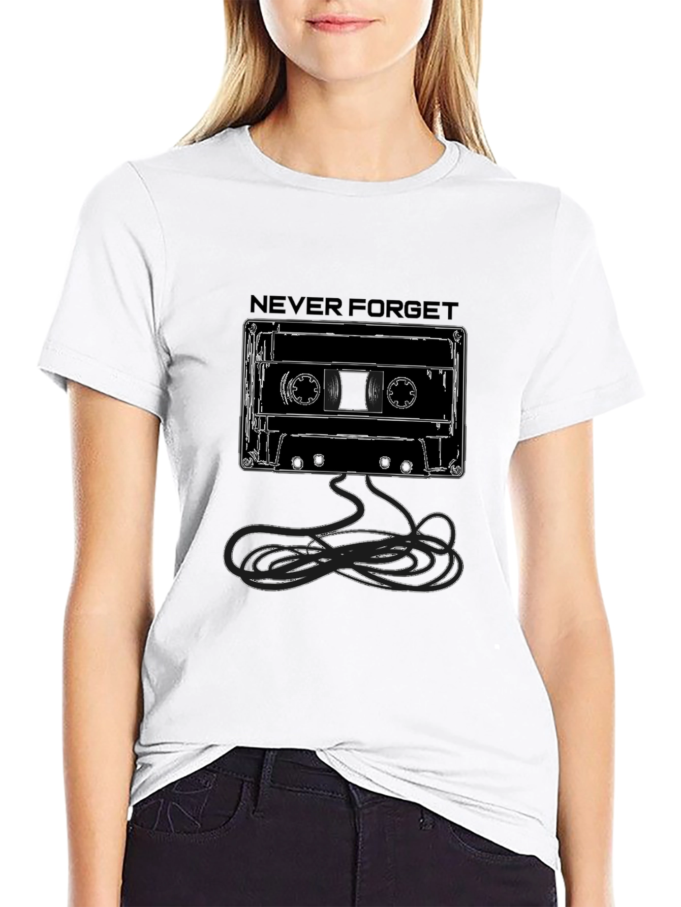 Never Forget Cassette Tape Graphic Tee - Black