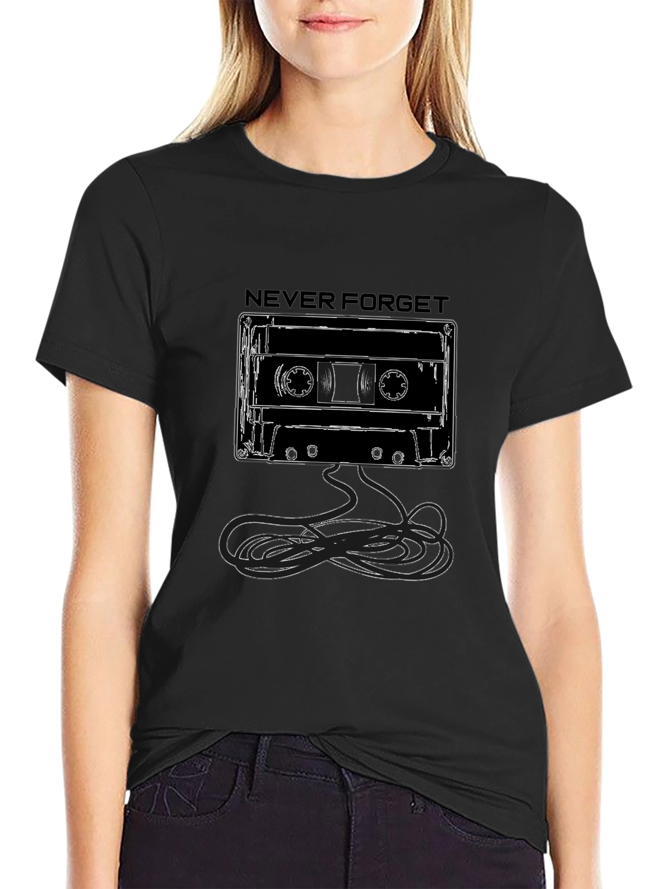 Never Forget Cassette Tape Graphic Tee - Black
