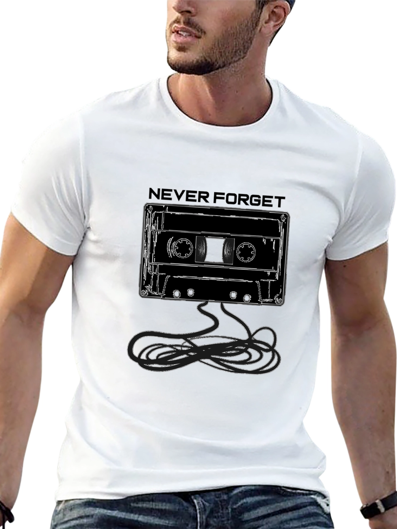 Never Forget Cassette Tape Graphic Tee - Black