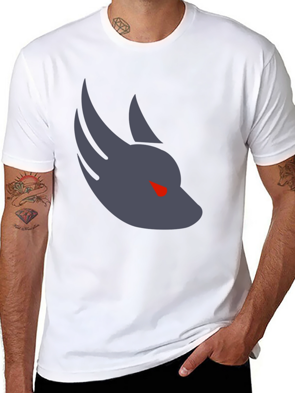 Mens Black T-Shirt with Wolf Graphic