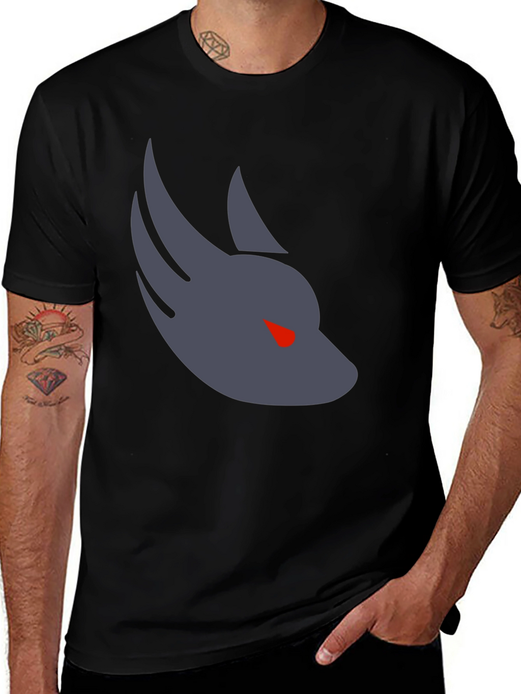 Mens Black T-Shirt with Wolf Graphic