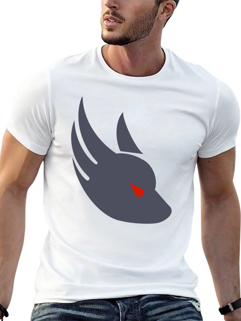 Mens Black T-Shirt with Wolf Graphic