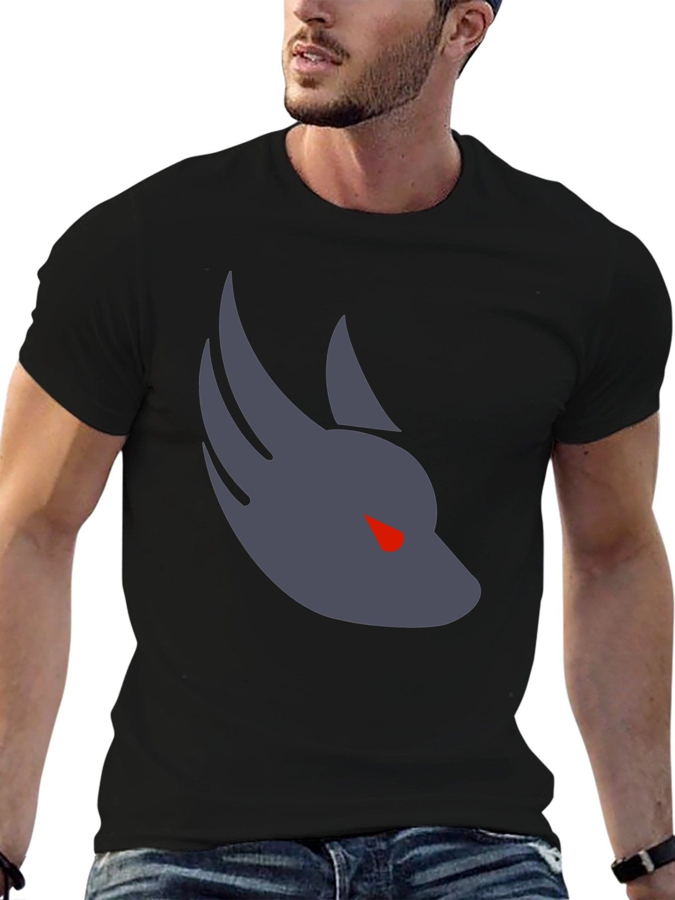 Mens Black T-Shirt with Wolf Graphic