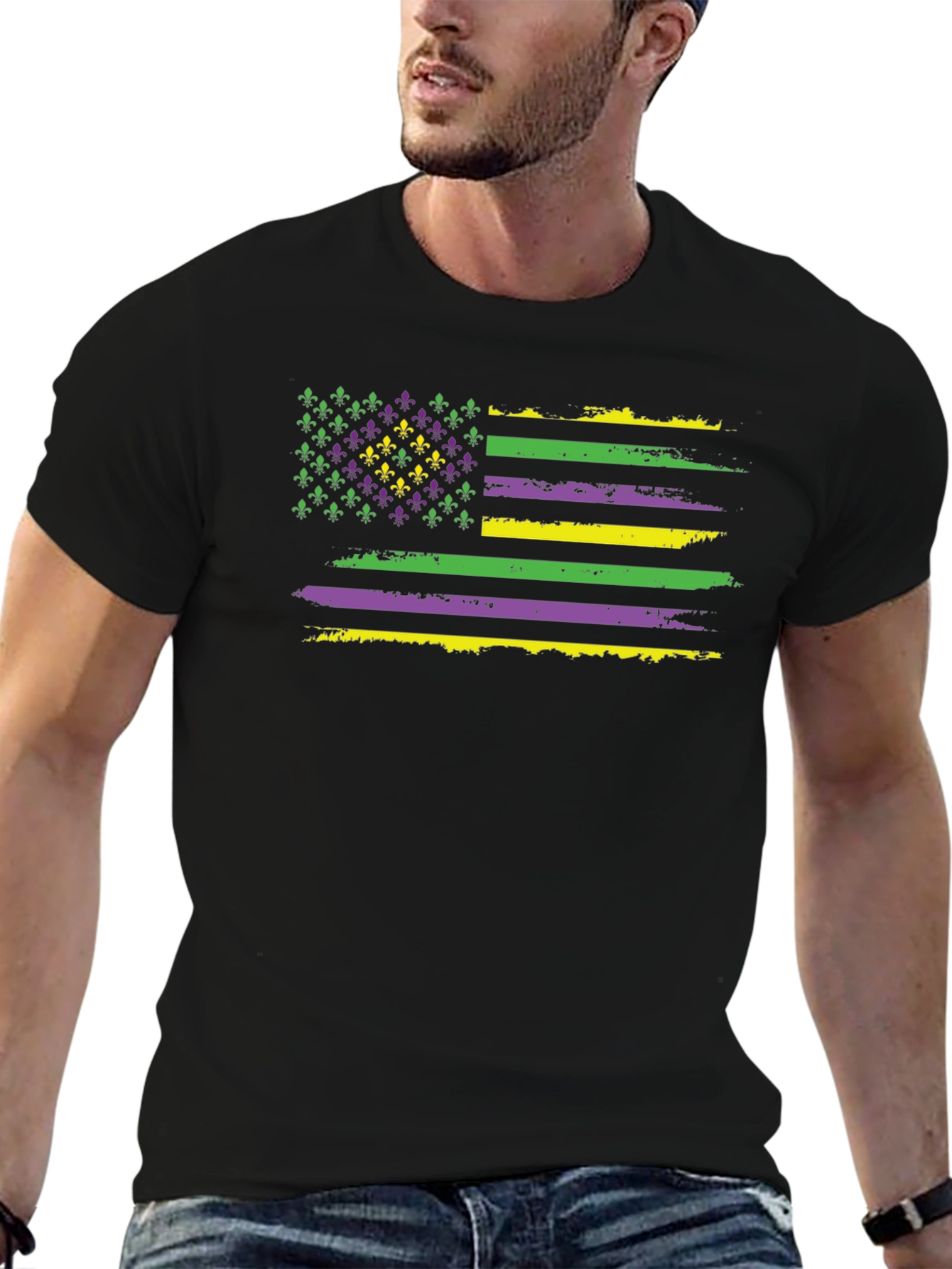 Mardi Gras Flag T-Shirt - Fleur-de-lis US Flag Tee