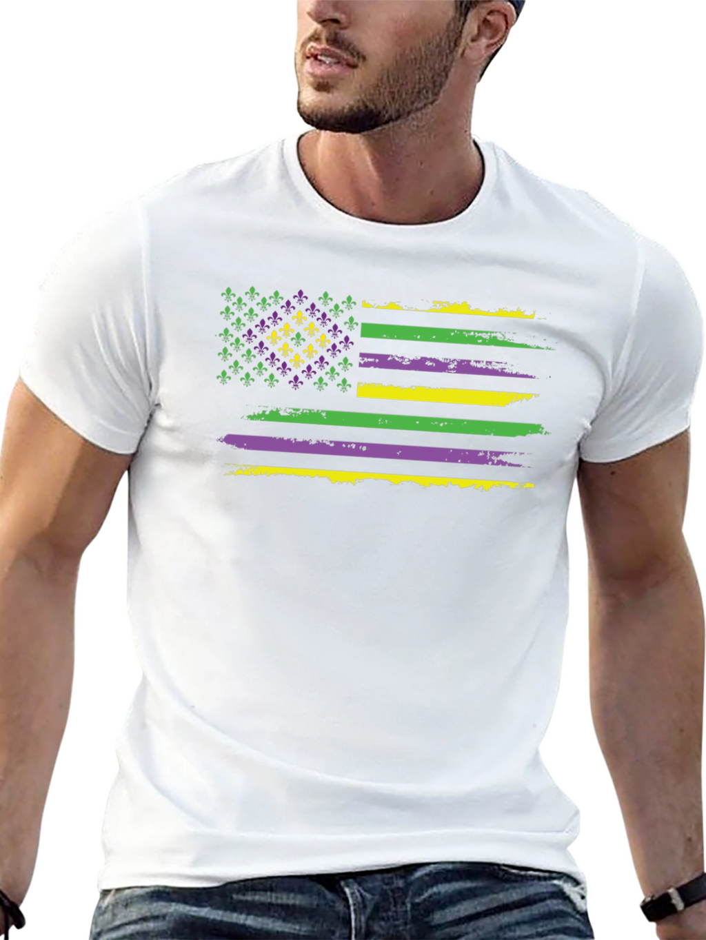 Mardi Gras Flag T-Shirt - Fleur-de-lis US Flag Tee