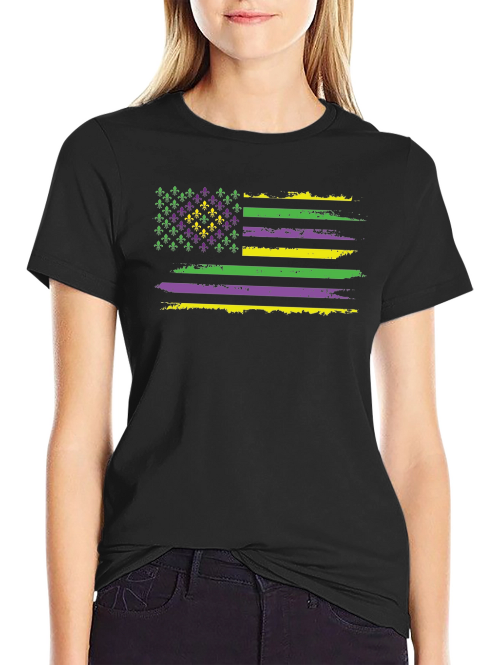 Mardi Gras Flag T-Shirt - Fleur-de-lis US Flag Tee