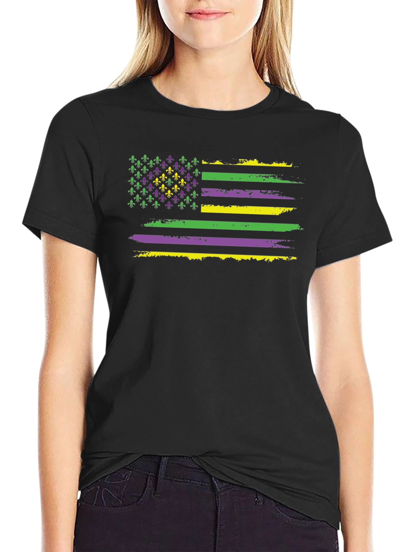 Mardi Gras Flag T-Shirt - Fleur-de-lis US Flag Tee