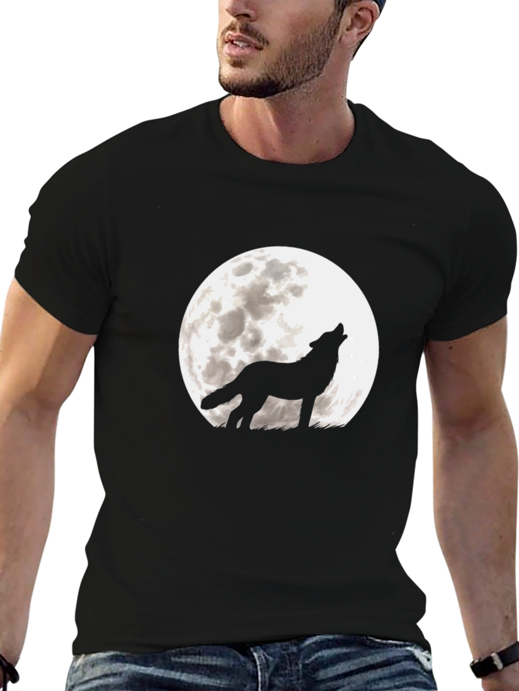 Wolf Moon Graphic Tee - Black Cotton T-Shirt