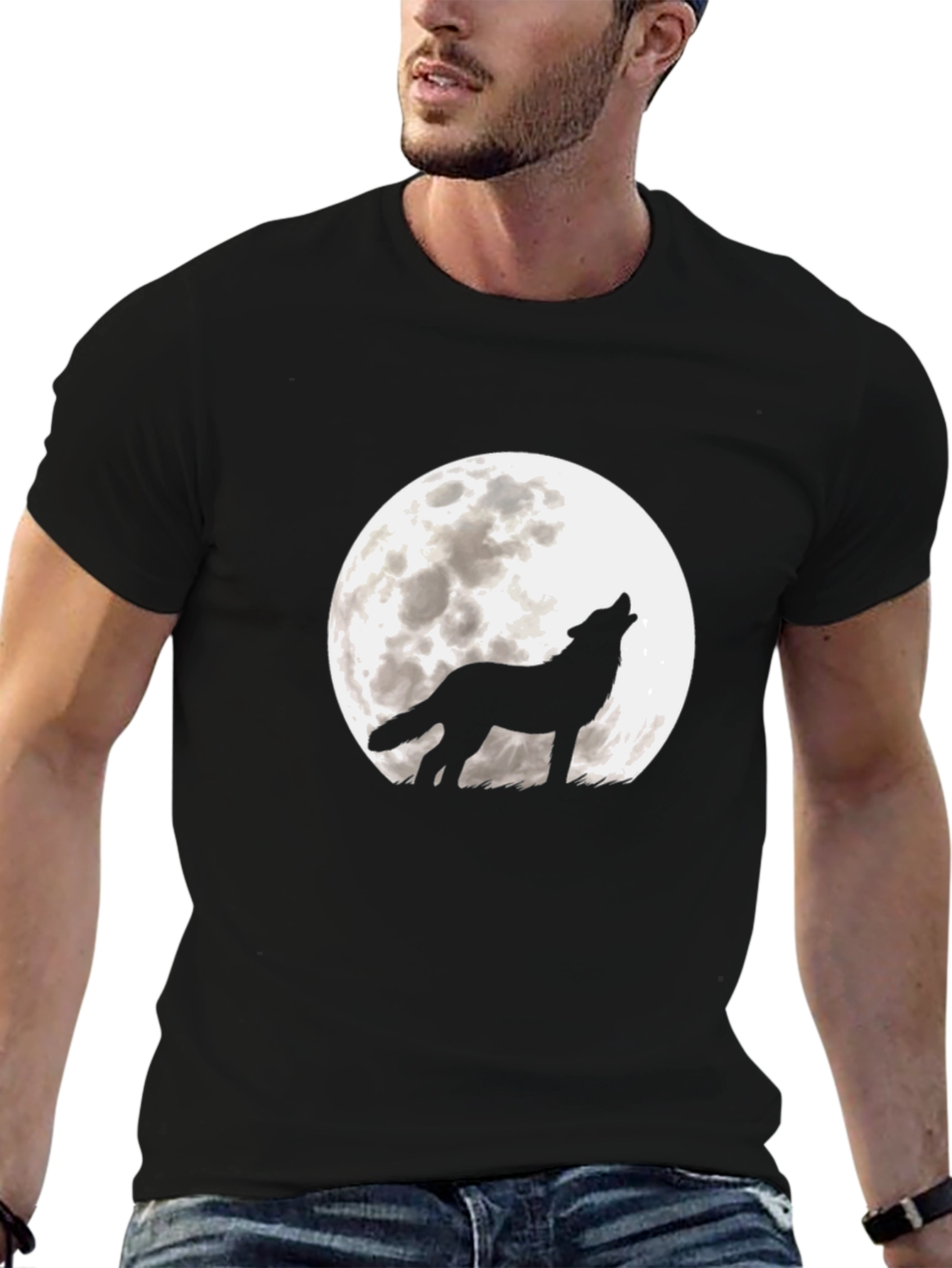 Wolf Moon Graphic Tee - Black Cotton T-Shirt