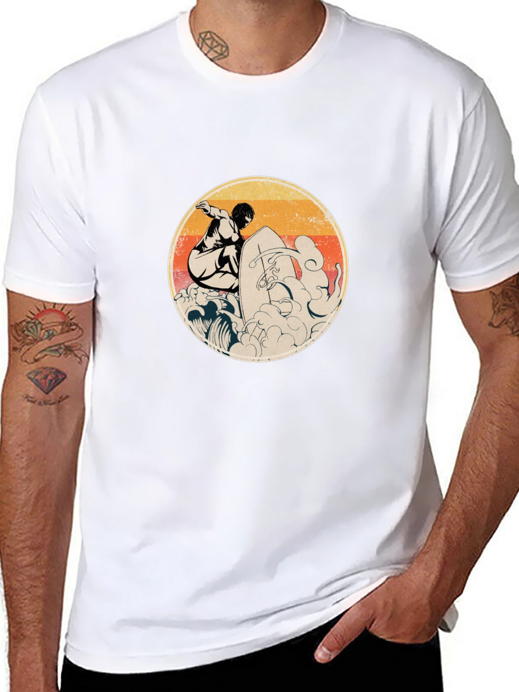 Retro Surfer Graphic Black T-Shirt