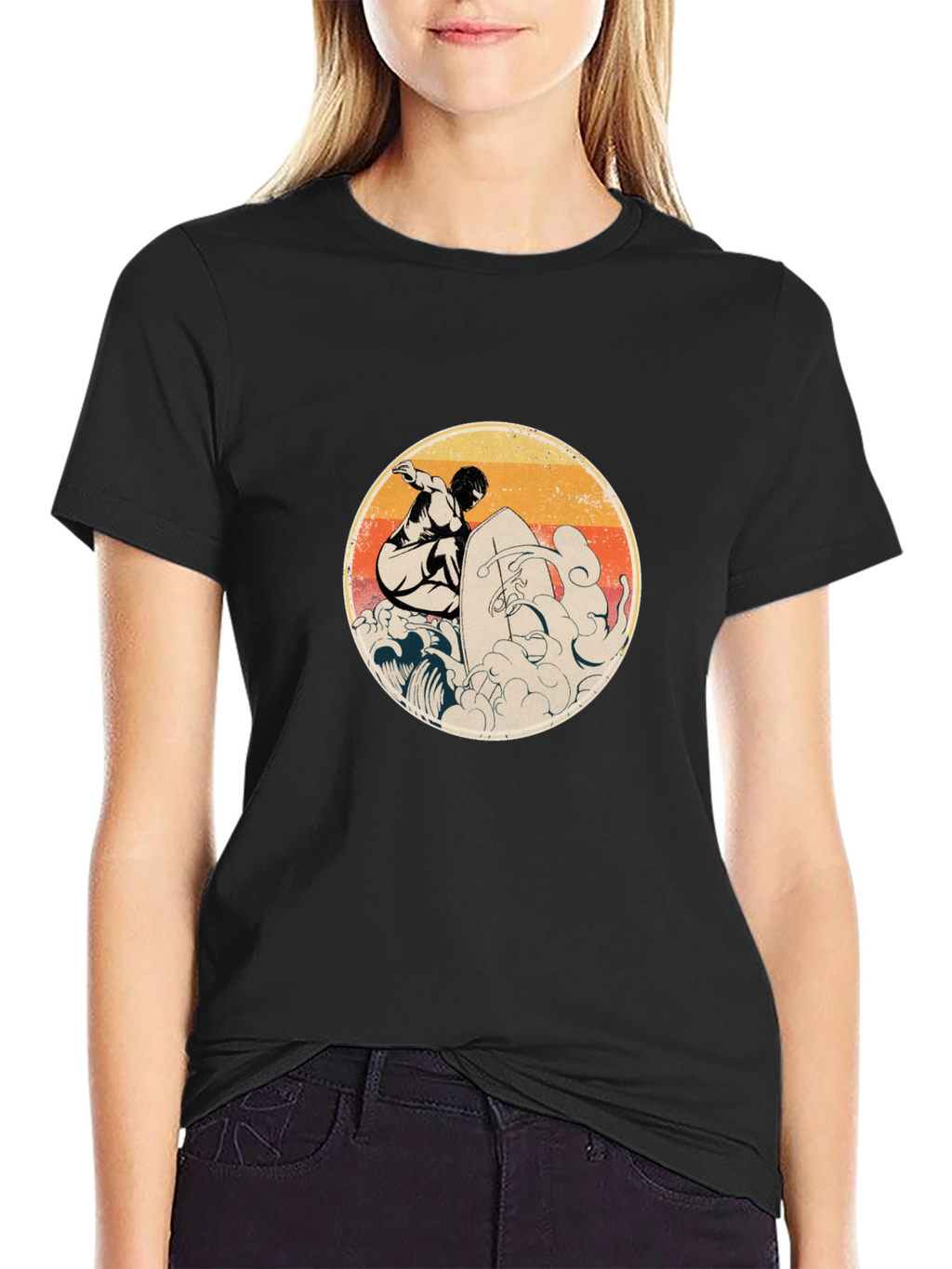 Retro Surfer Graphic Black T-Shirt