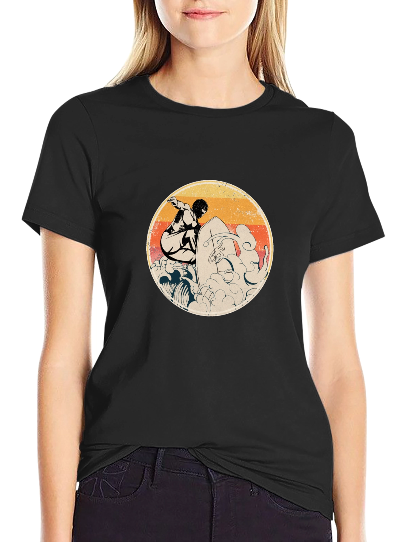 Retro Surfer Graphic Black T-Shirt