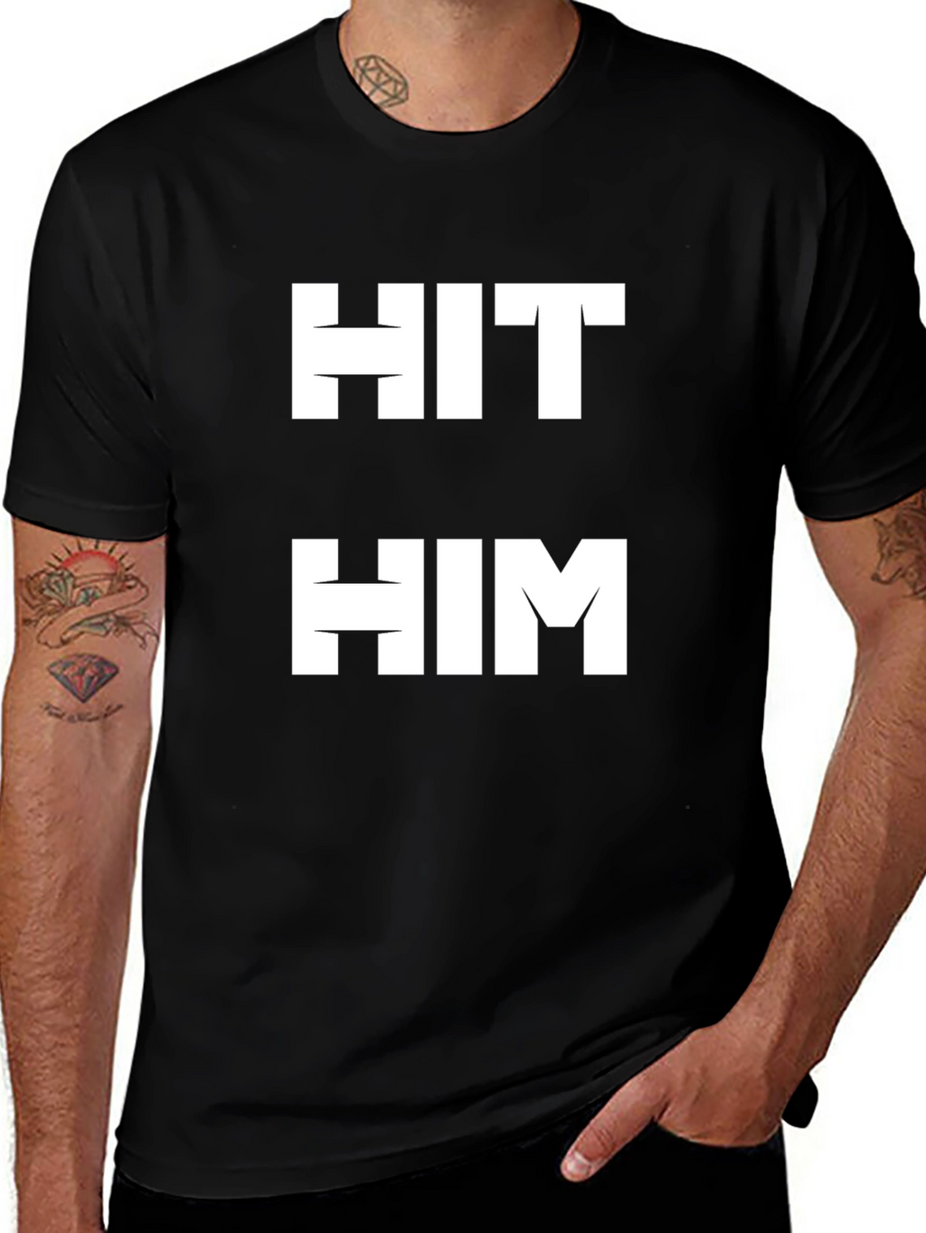 Hit Him Graphic Tee - Bold Statement Black T-Shirt