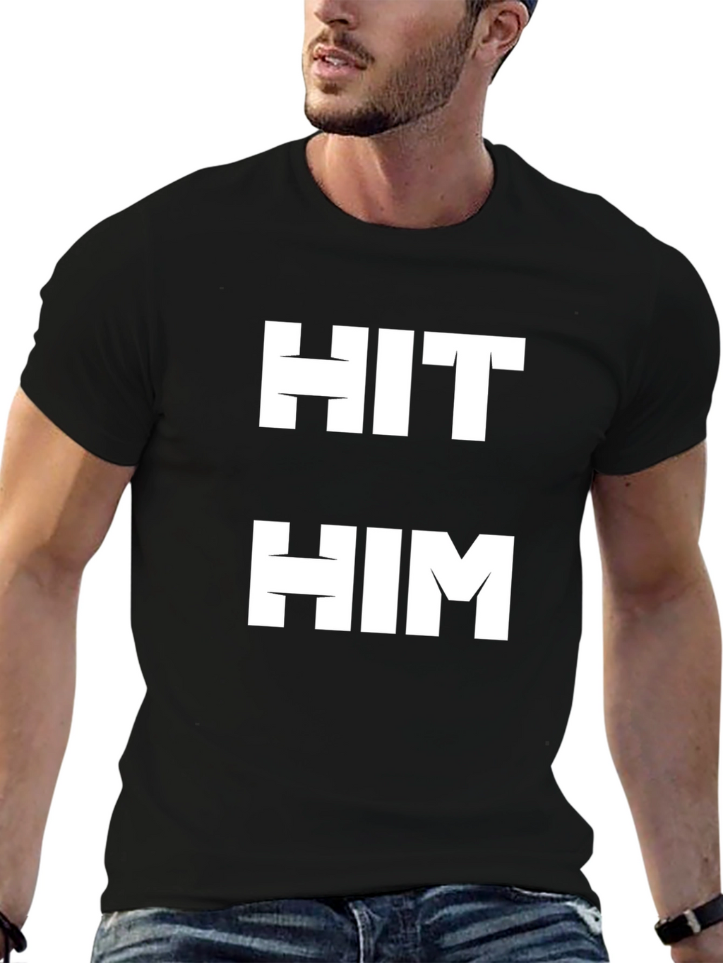 Hit Him Graphic Tee - Bold Statement Black T-Shirt