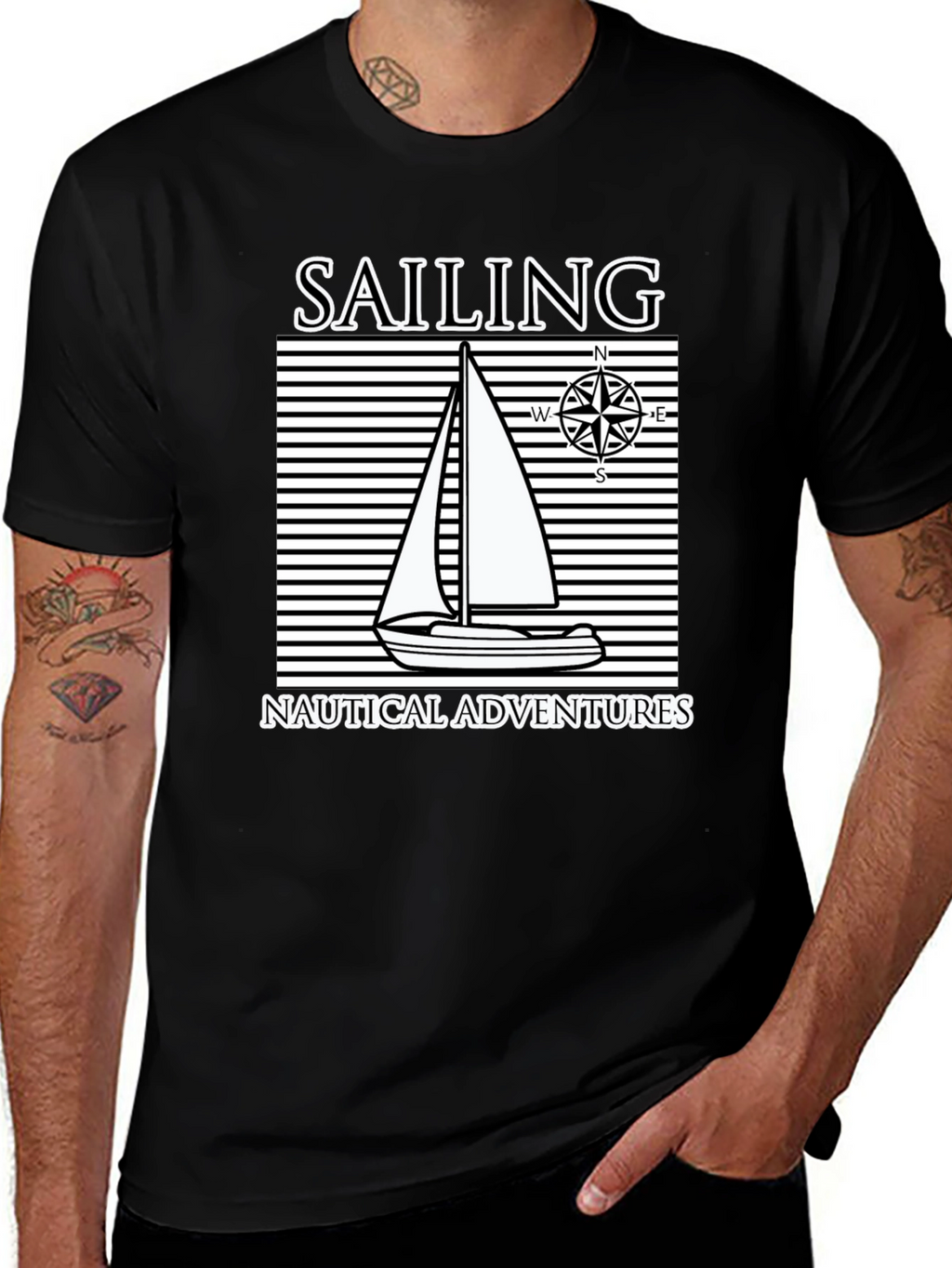 Nautical Sailing Adventure Black T-Shirt