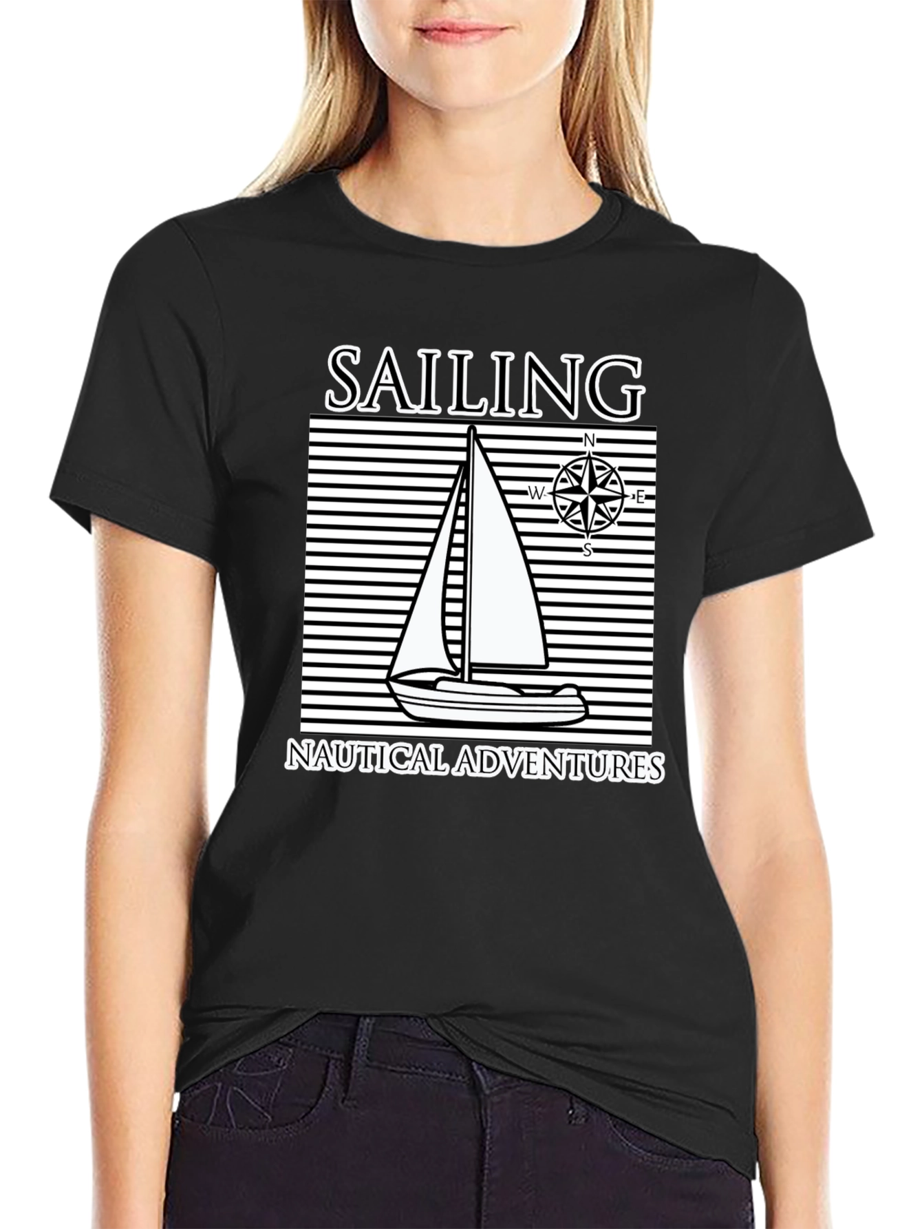 Nautical Sailing Adventure Black T-Shirt