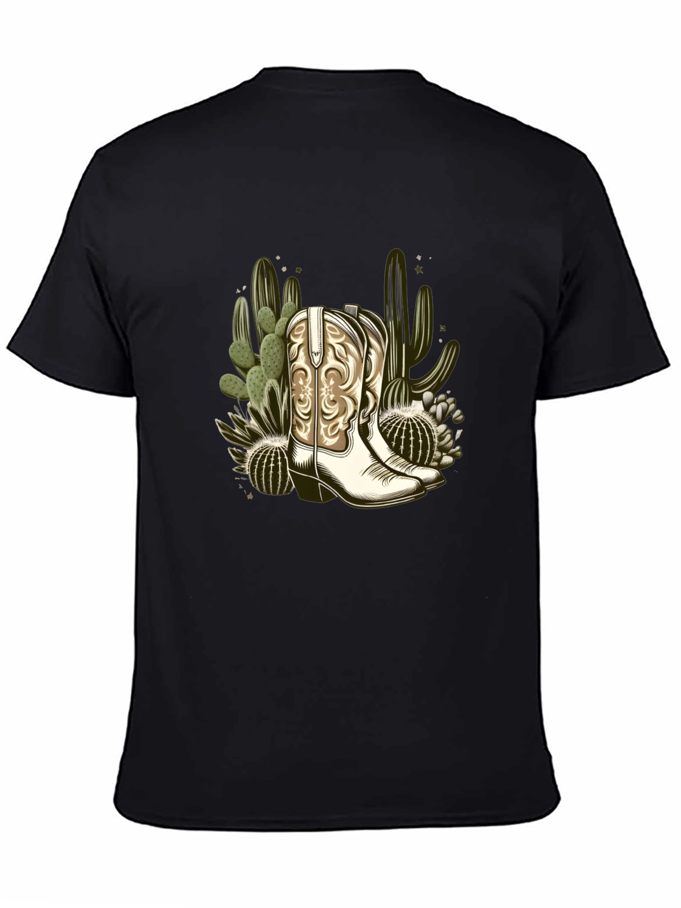 Cowboy Boots & Cactus Graphic T-Shirt - Western Style