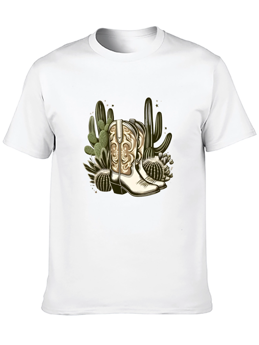 Cowboy Boots & Cactus Graphic T-Shirt - Western Style