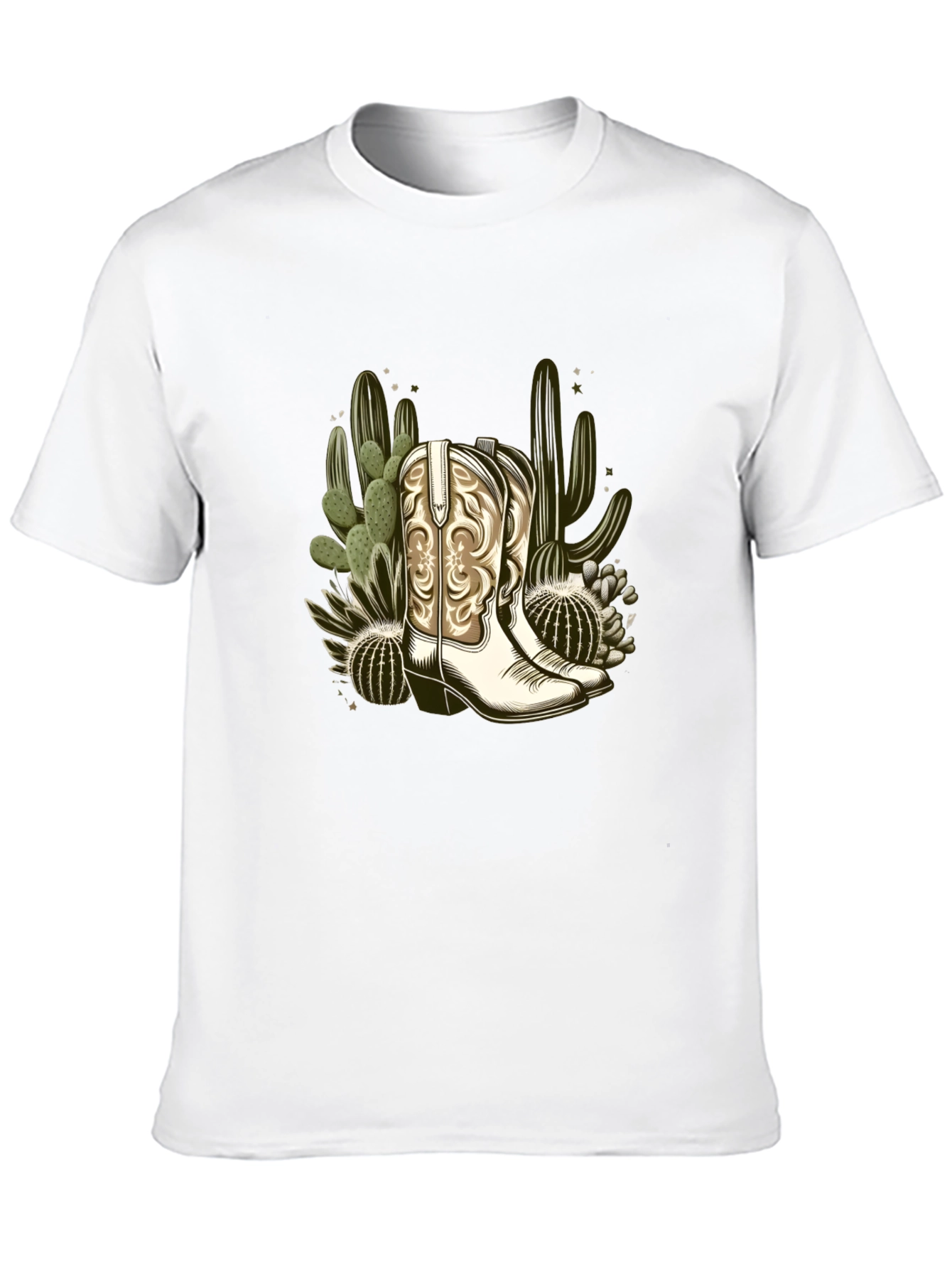 Cowboy Boots & Cactus Graphic T-Shirt - Western Style