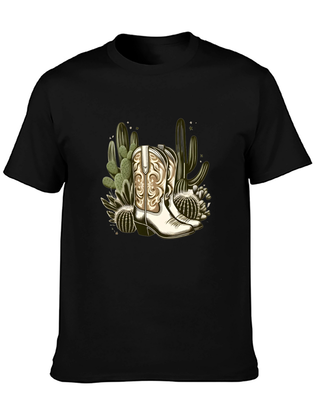 Cowboy Boots & Cactus Graphic T-Shirt - Western Style