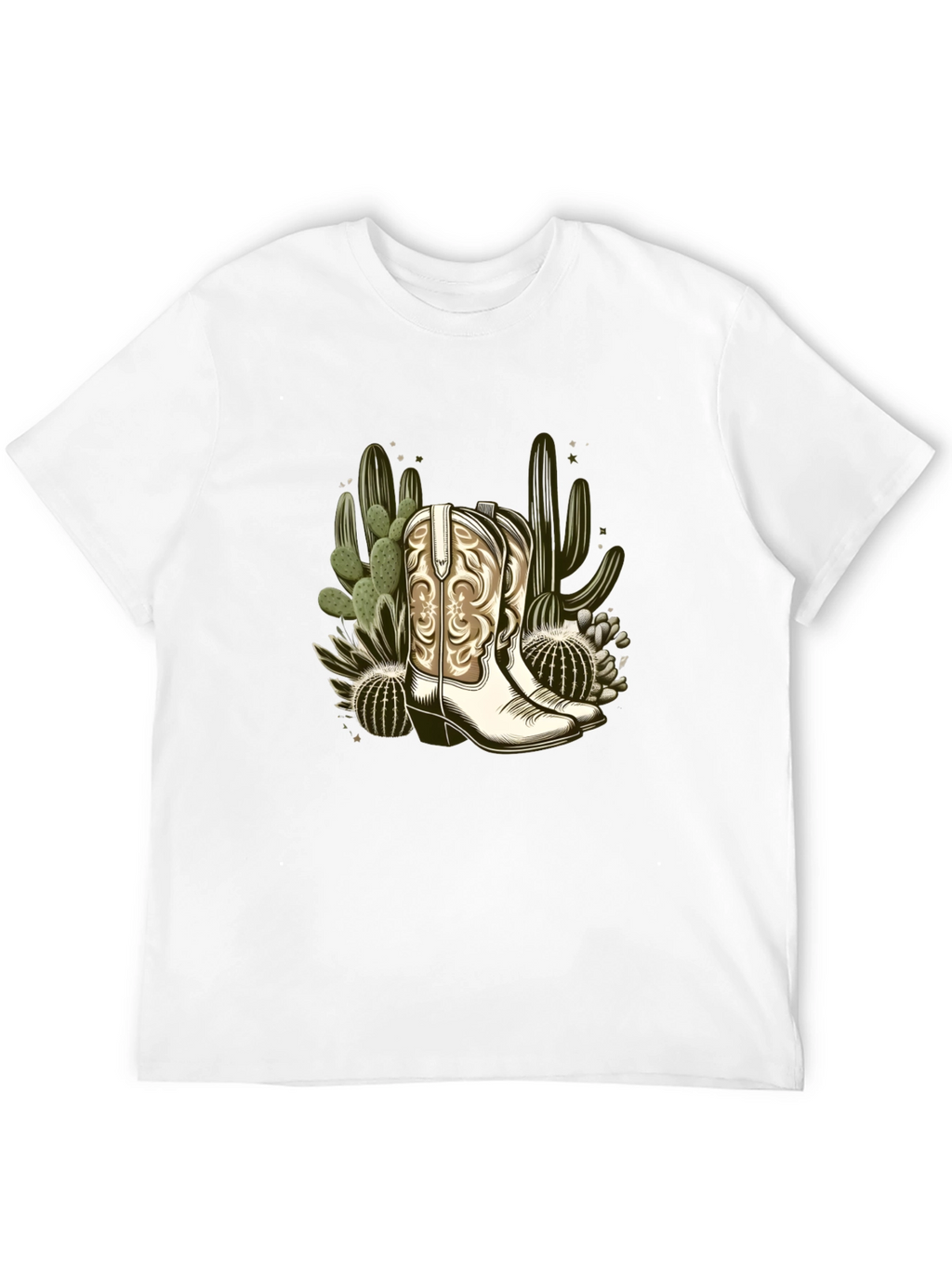 Cowboy Boots & Cactus Graphic T-Shirt - Western Style