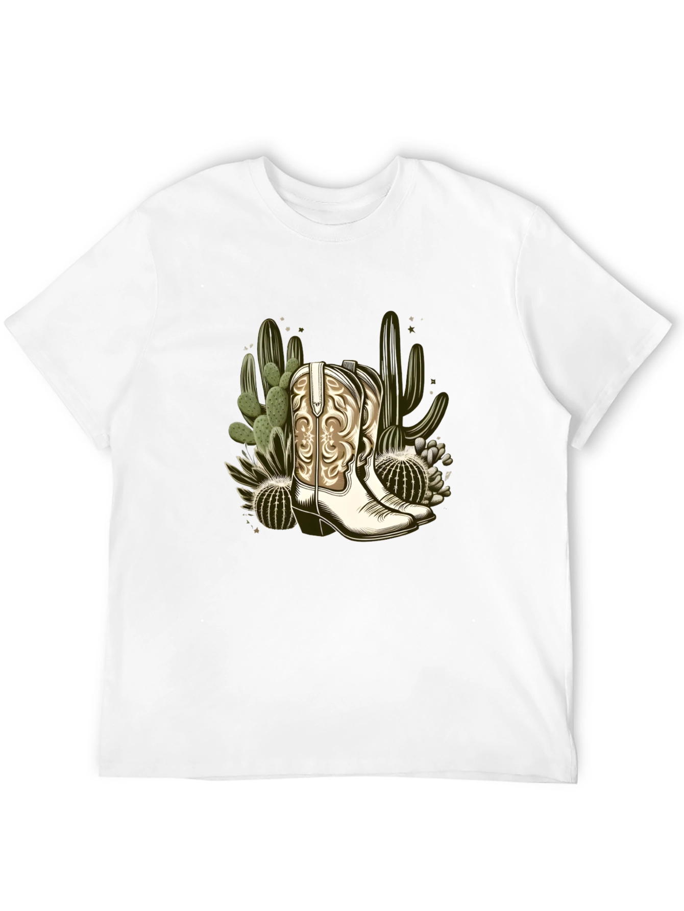 Cowboy Boots & Cactus Graphic T-Shirt - Western Style