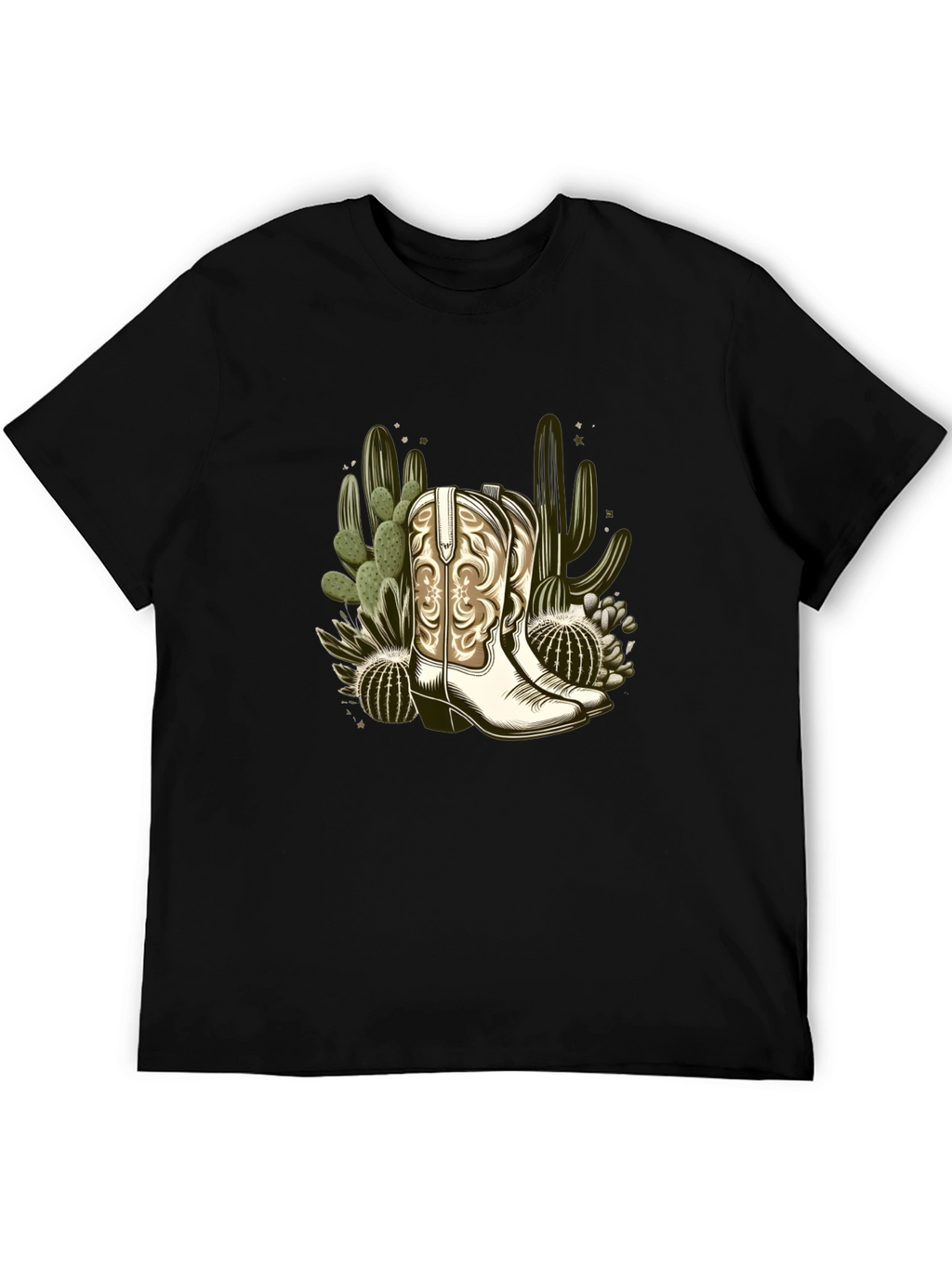 Cowboy Boots & Cactus Graphic T-Shirt - Western Style