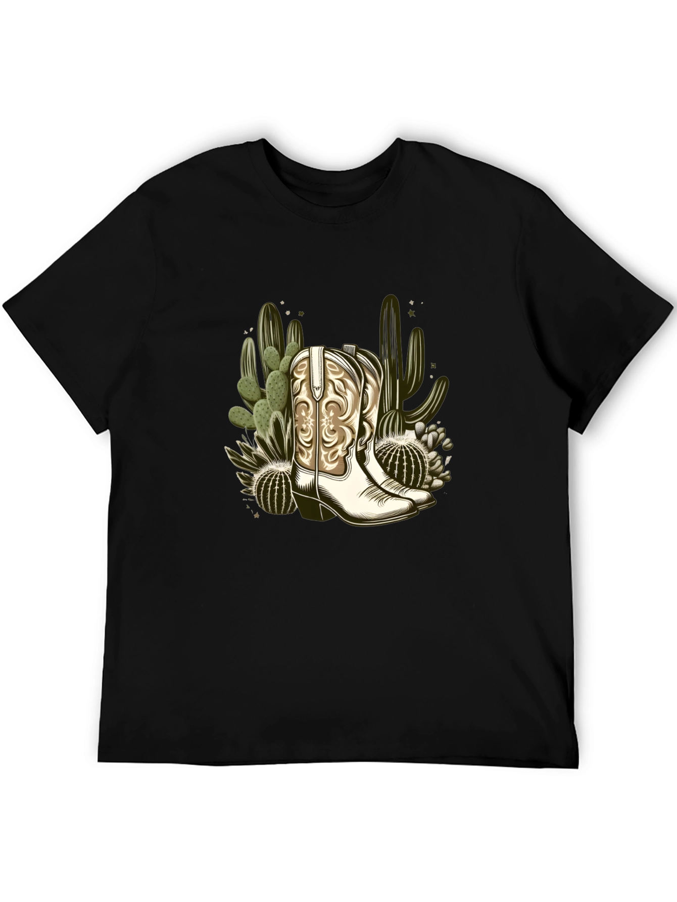 Cowboy Boots & Cactus Graphic T-Shirt - Western Style
