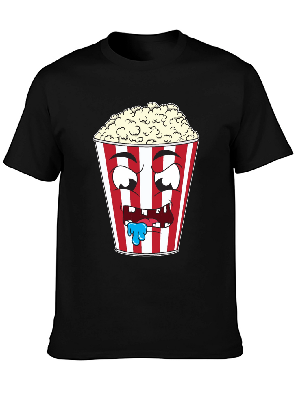Funny Popcorn Cartoon Graphic Black T-Shirt