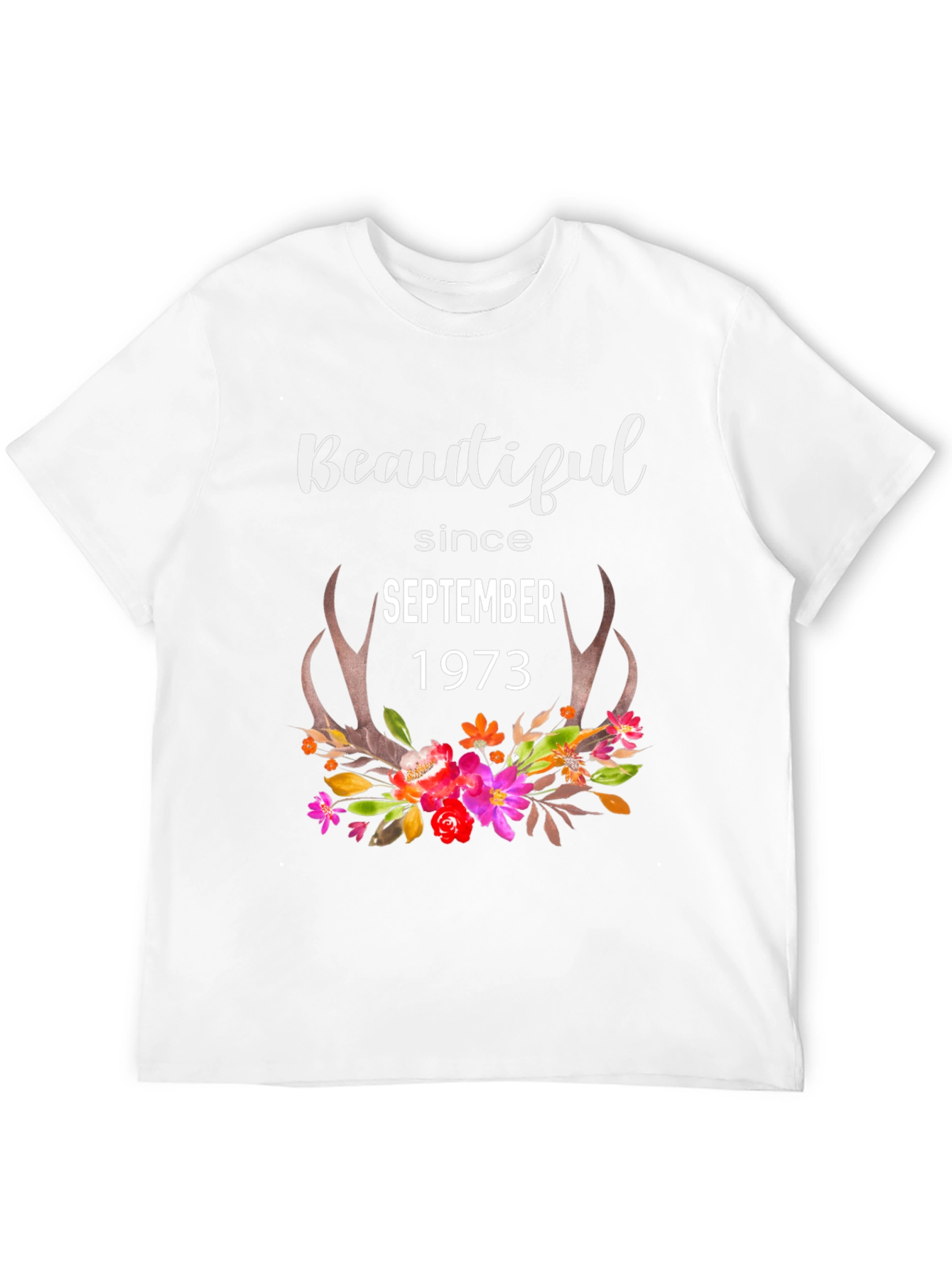 Beautiful Since September 1973 Floral Antler T-Shirt