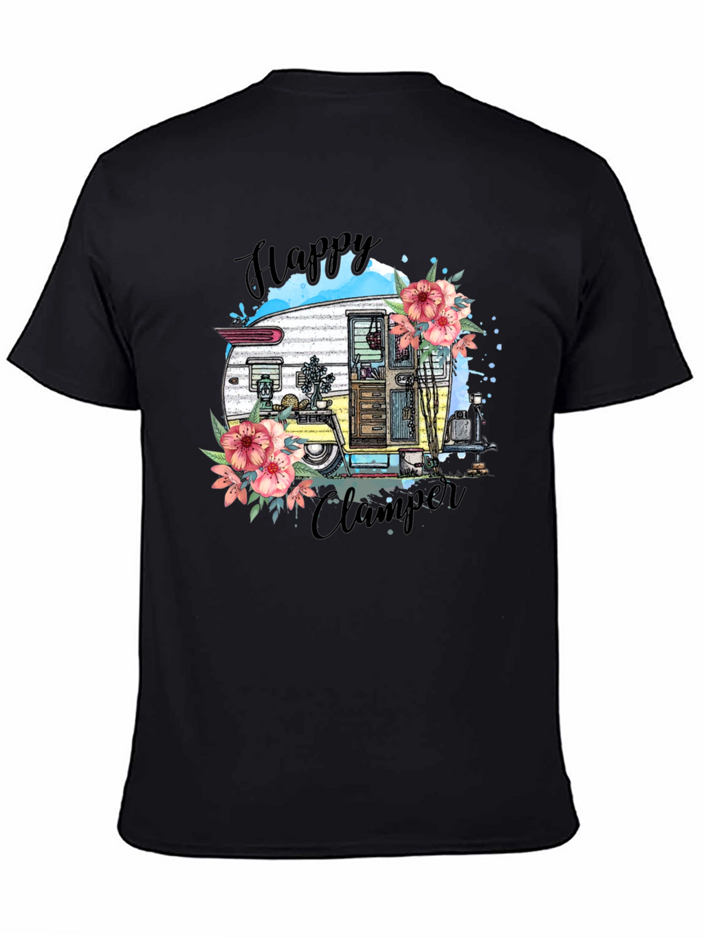 Happy Camper T-Shirt - Floral RV Graphic Tee