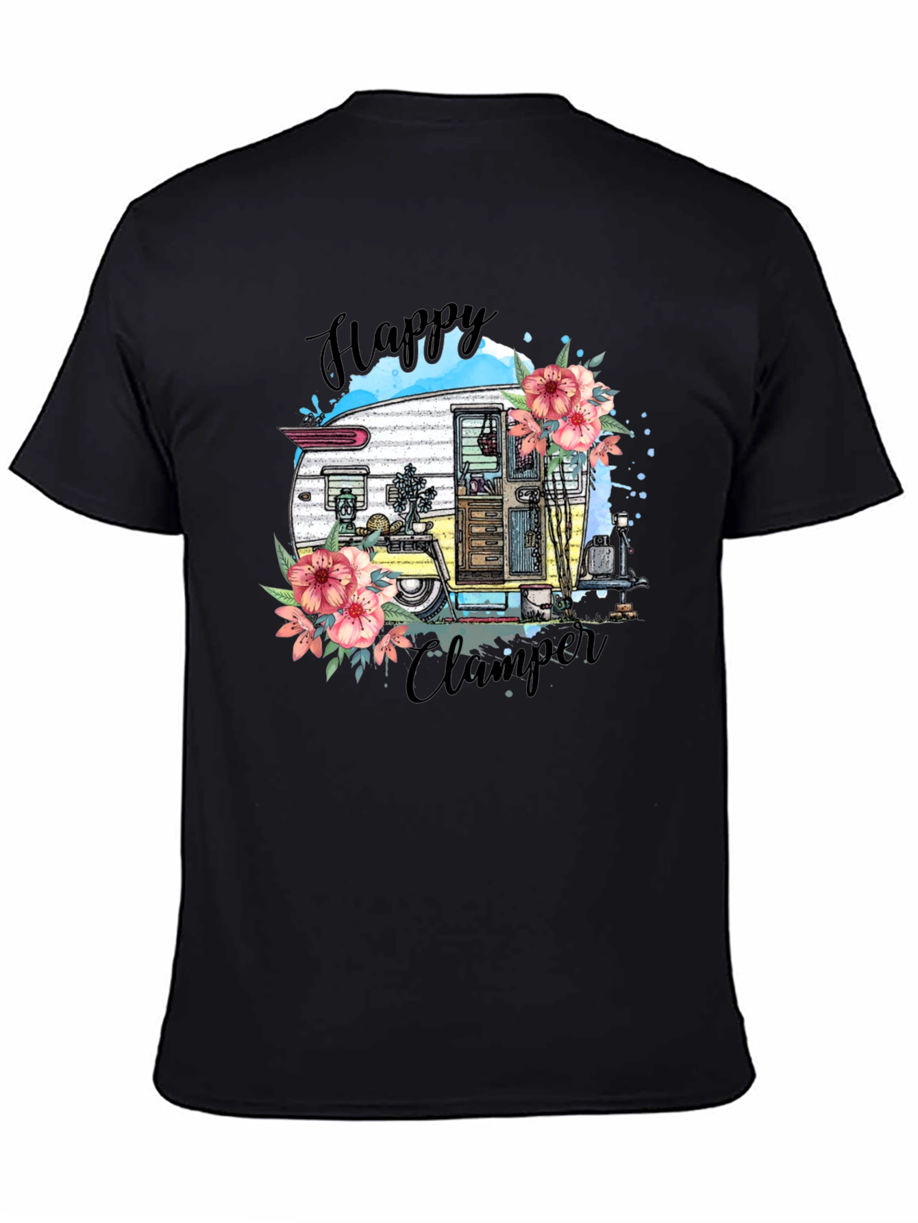 Happy Camper T-Shirt - Floral RV Graphic Tee