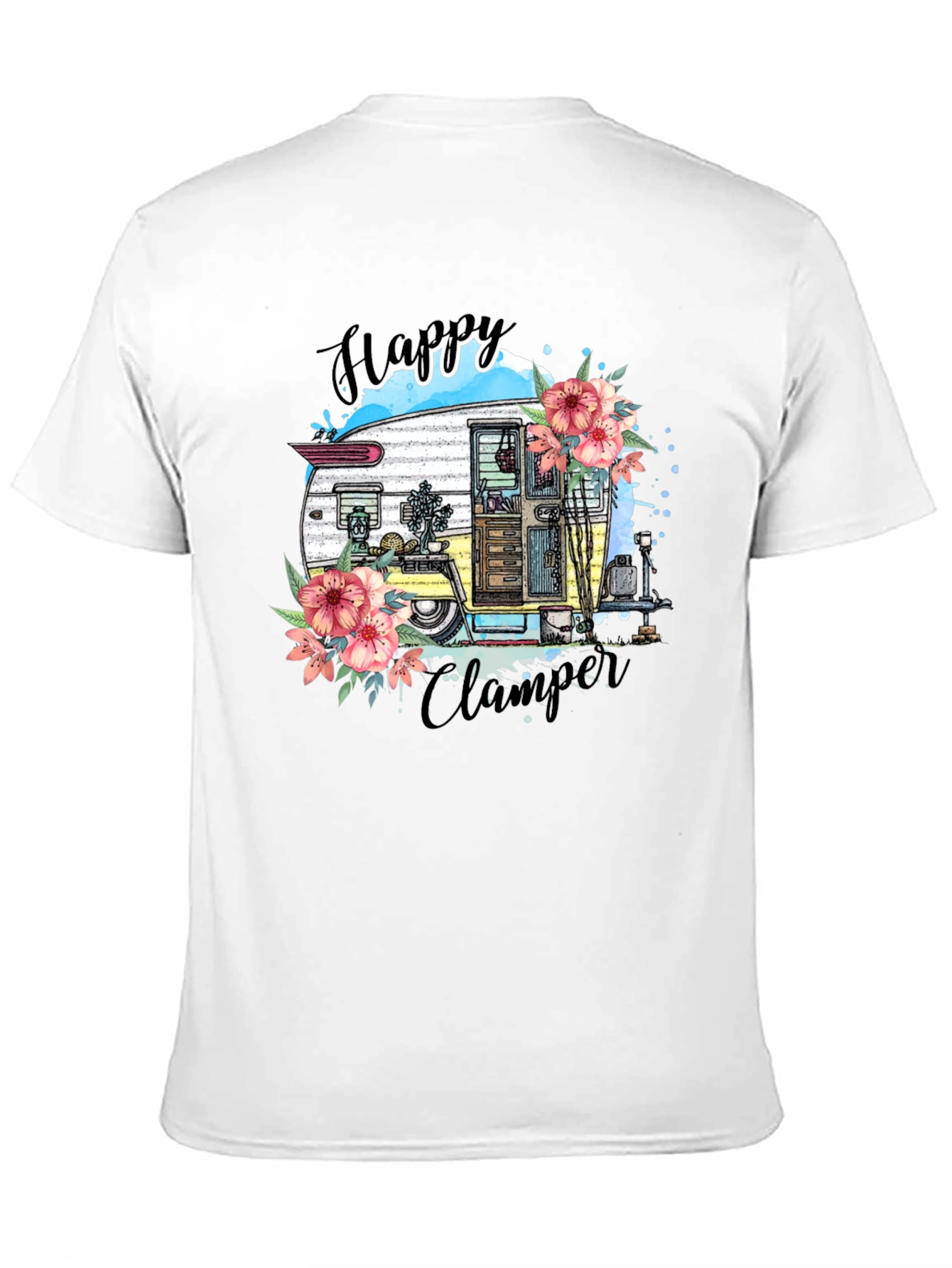Happy Camper T-Shirt - Floral RV Graphic Tee