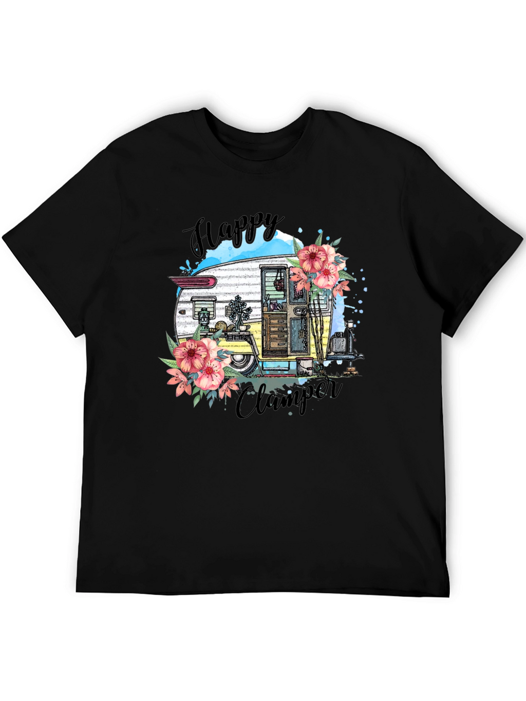 Happy Camper T-Shirt - Floral RV Graphic Tee