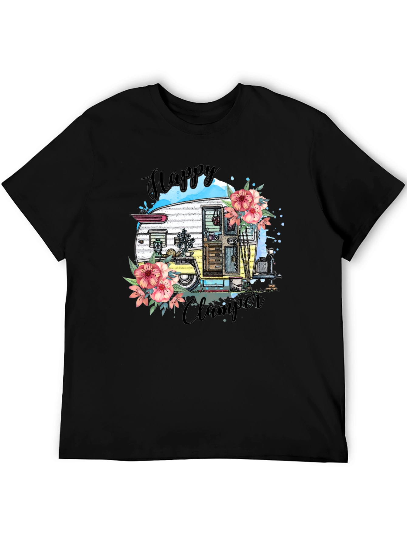 Happy Camper T-Shirt - Floral RV Graphic Tee
