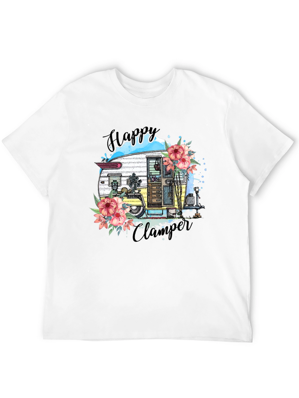 Happy Camper T-Shirt - Floral RV Graphic Tee