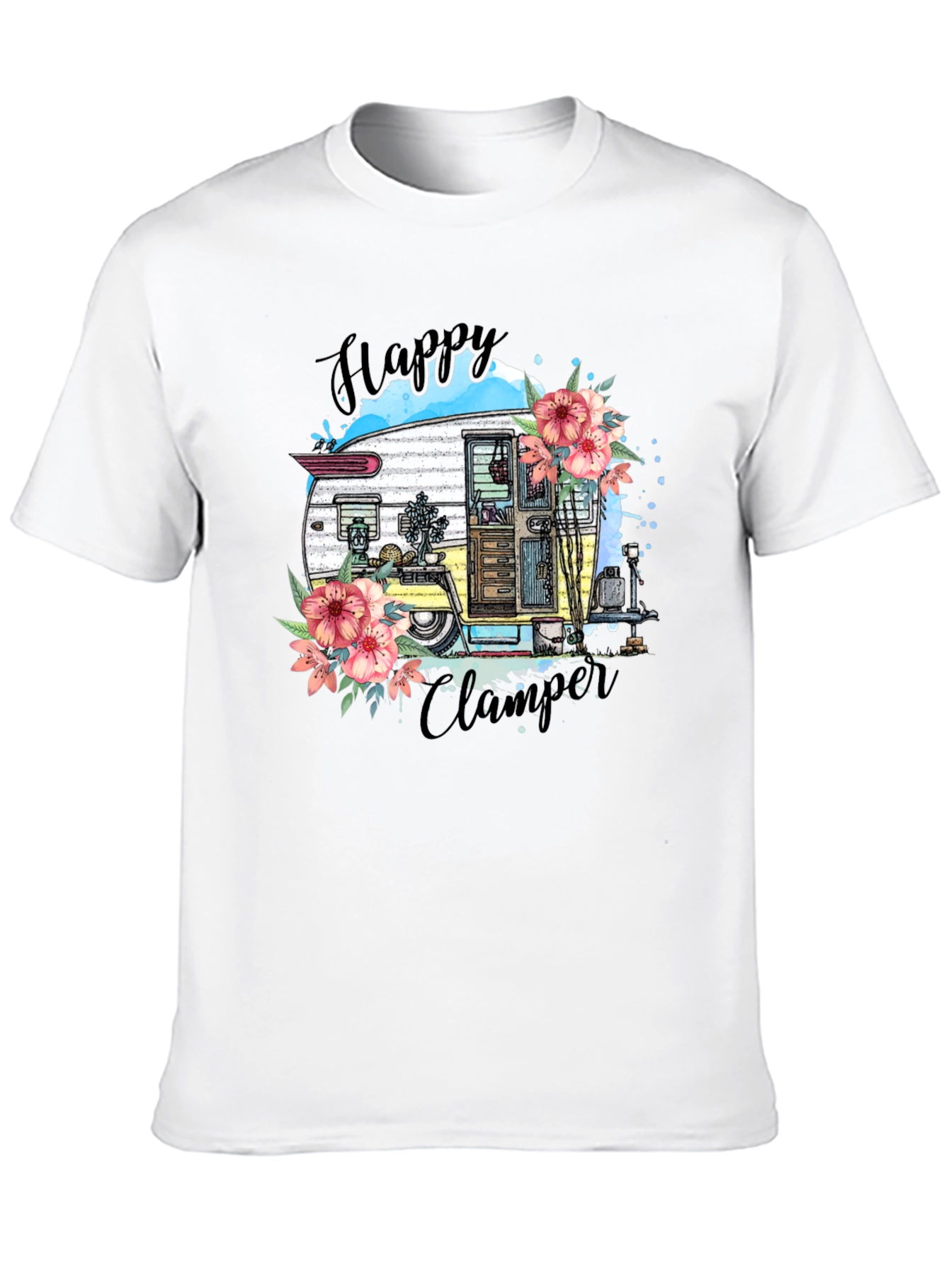 Happy Camper T-Shirt - Floral RV Graphic Tee