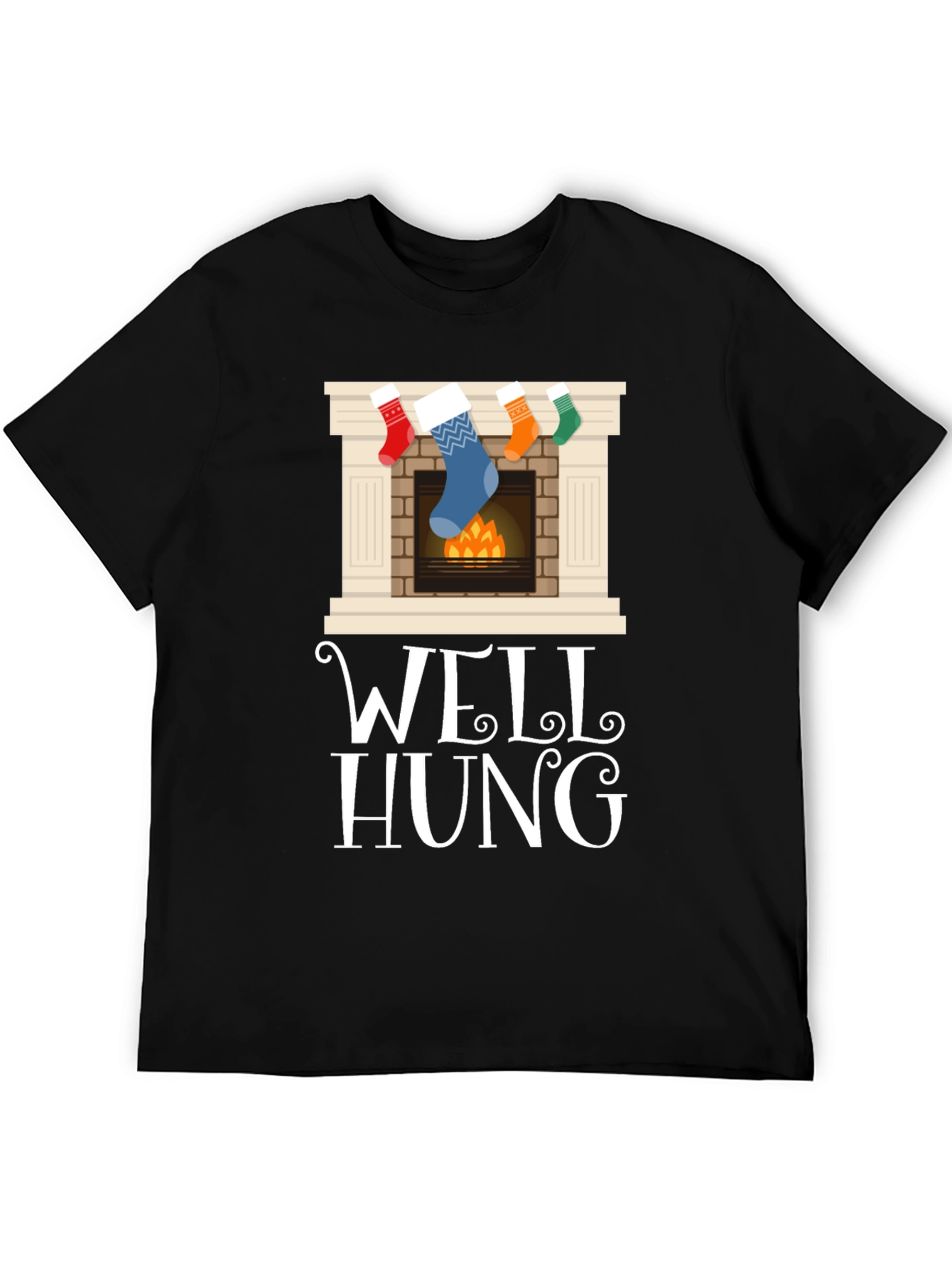 Well Hung Christmas Stocking Fireplace Funny Graphic Tee