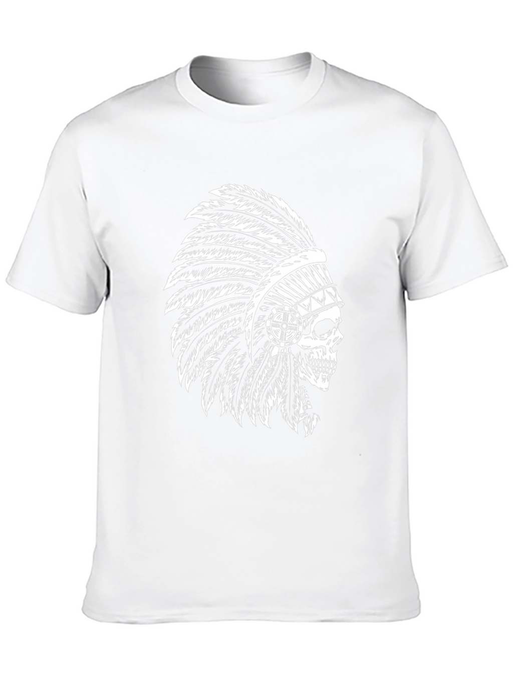 Black T-Shirt with Skull Chief Headdress Design