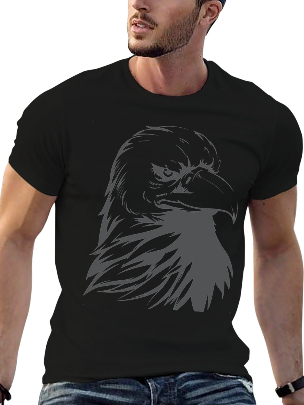 Mens Eagle Graphic Print Black T-Shirt