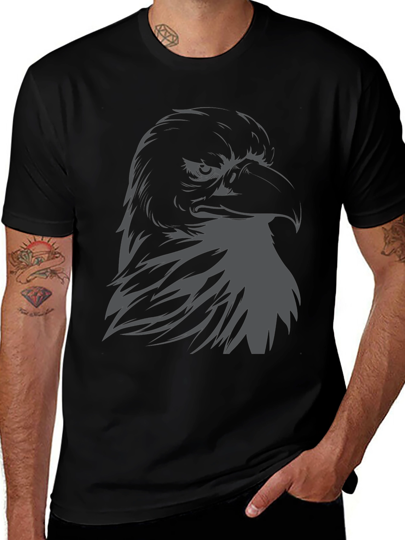 Mens Eagle Graphic Print Black T-Shirt